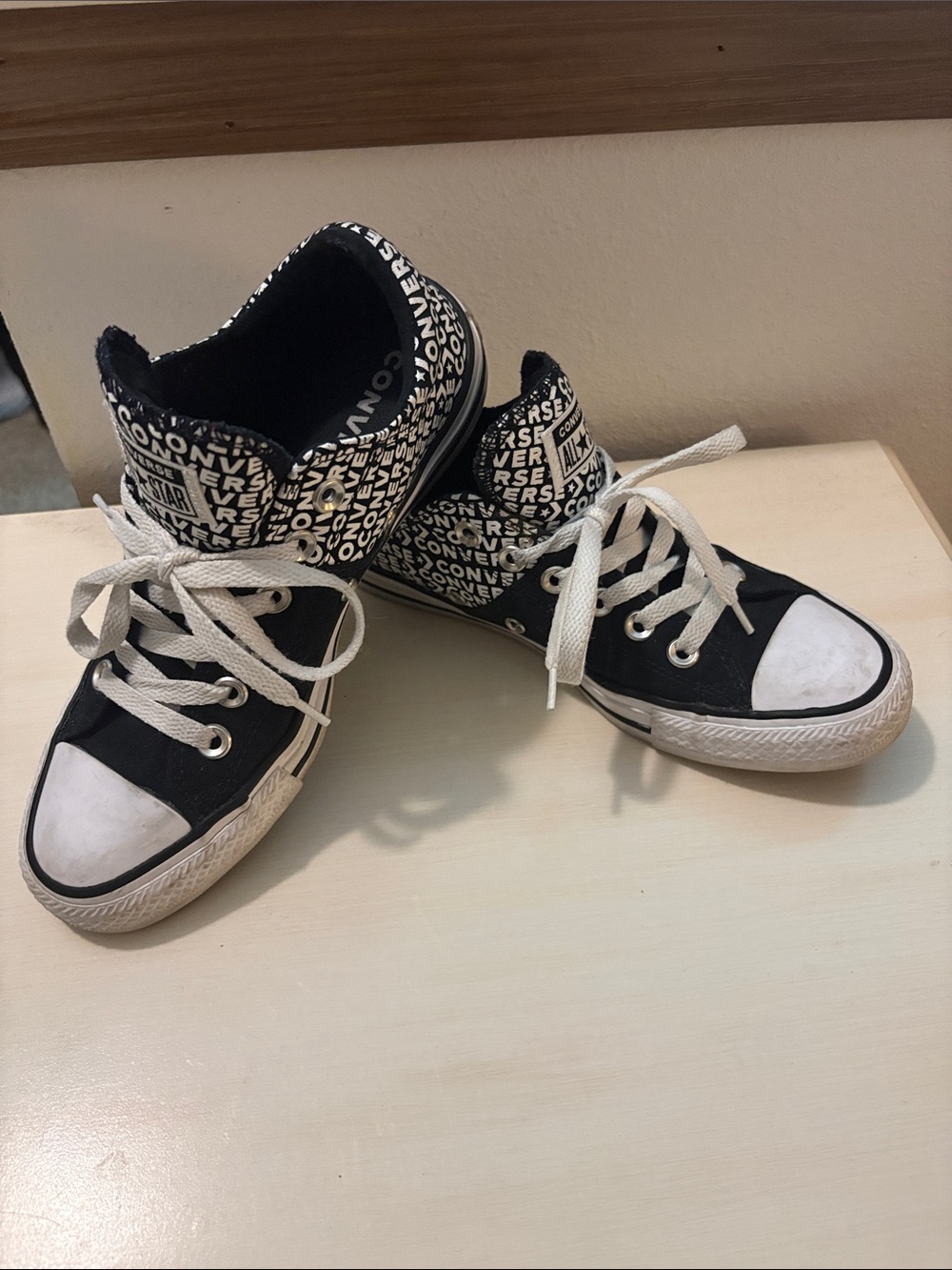 Converse Black & White Logo-Print High Top Sneakers